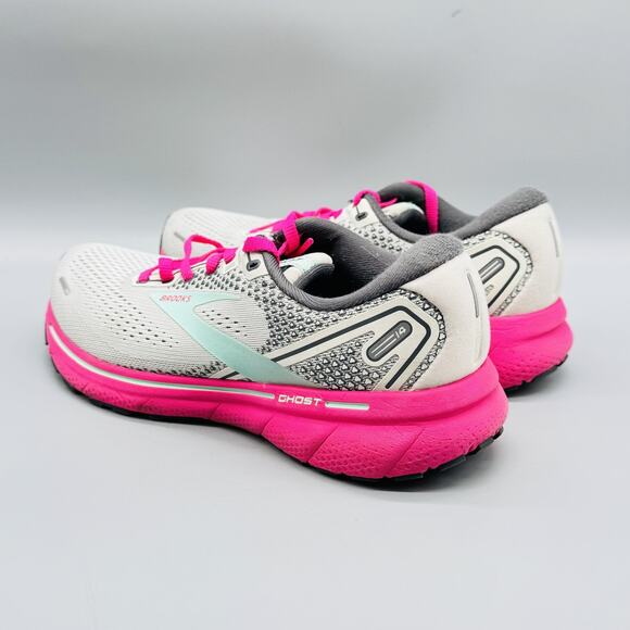 Brooks Shoes Womens 8 White Gray Pink Ghost 14 Road Running Athletic Sneakers - Picture 6 of 13